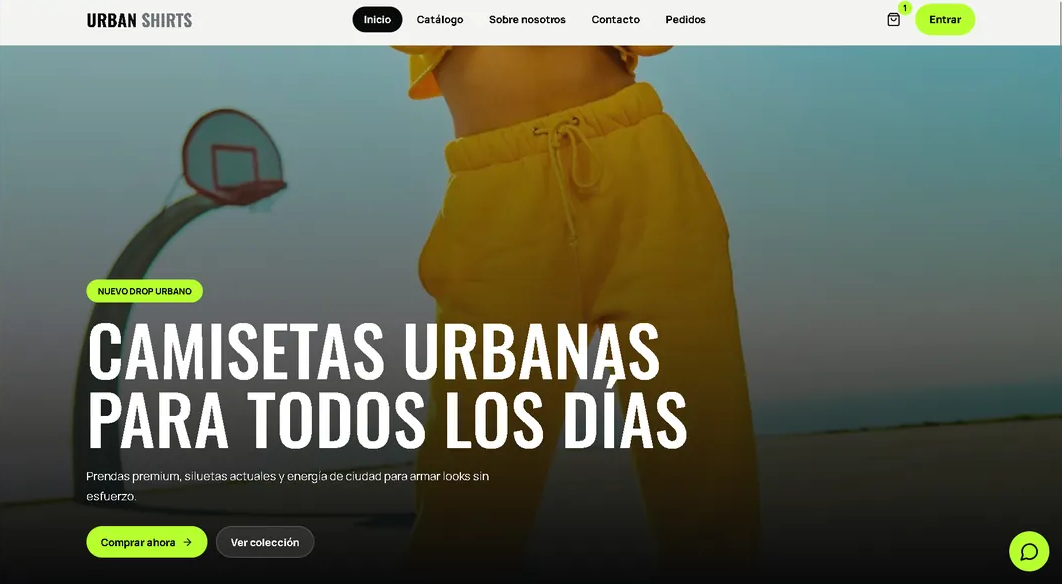 Captura de la landing Urban Shirts para camisetas urbanas